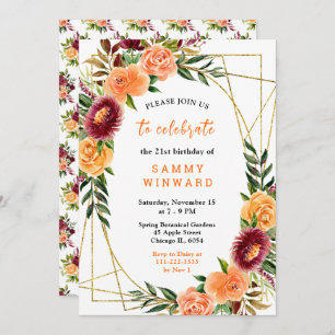 Autumn Burgundy and Orange Flowers Invitation