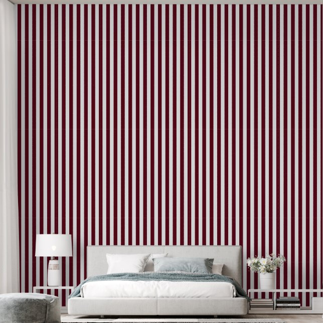 Autumn Burgundy and White Striped Wallpaper (Bedroom)