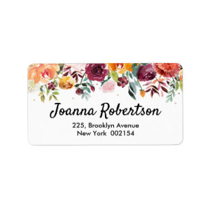 Autumn Burgundy Blush Floral Address Label