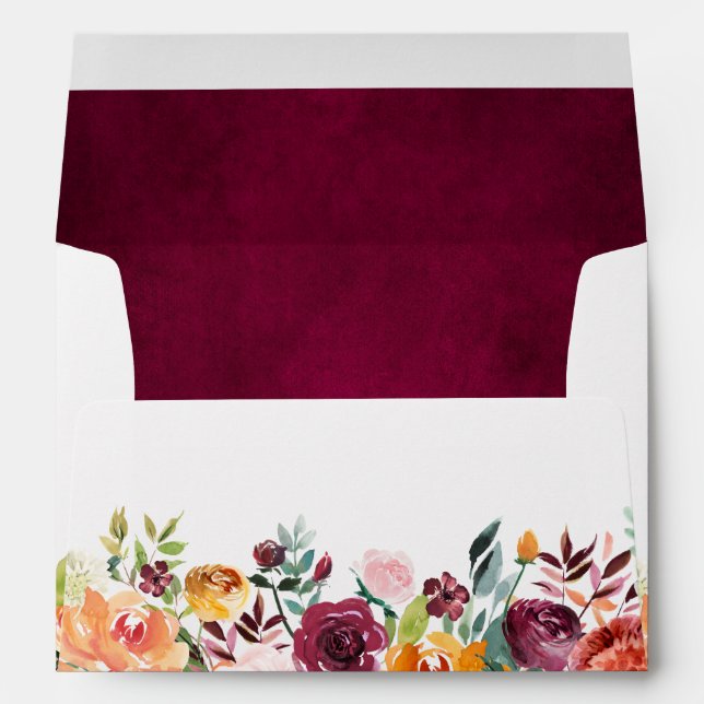 Autumn Burgundy Blush Floral Blossom Address Envelope (Back (Bottom))