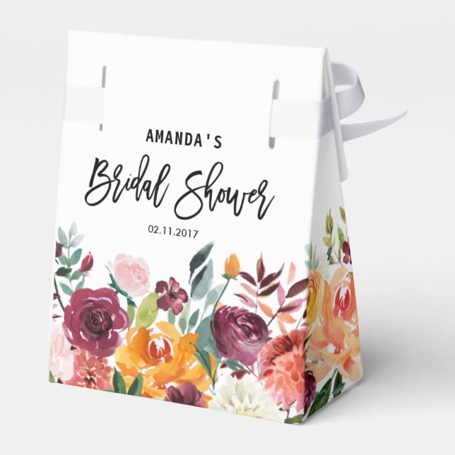 Autumn Burgundy Blush Floral Blossom Bridal Shower Favour Box (Back Side)