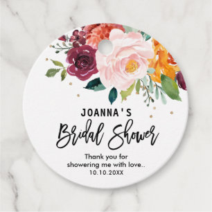 Autumn Burgundy Blush Floral Blossom Bridal Shower Favour Tags