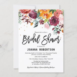 Autumn Burgundy Blush Floral Blossom Bridal Shower Invitation