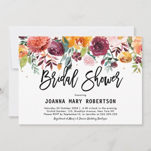 Autumn Burgundy Blush Floral Blossom Bridal Shower Invitation (Front)