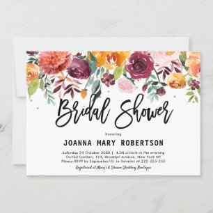 Autumn Burgundy Blush Floral Blossom Bridal Shower Invitation