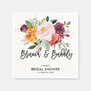 Autumn Burgundy Blush Floral Blossom Bridal Shower Napkin
