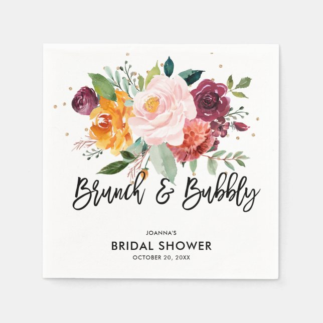Autumn Burgundy Blush Floral Blossom Bridal Shower Napkin (Front)