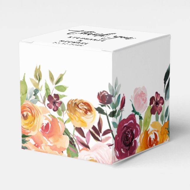 Autumn Burgundy Blush Floral Blossom Wedding Favour Box (Front Side)