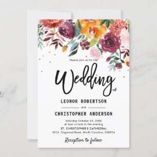 Autumn Burgundy Blush Floral Blossom Wedding Invitation