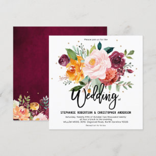 Autumn Burgundy Blush Floral Blossom Wedding Invitation