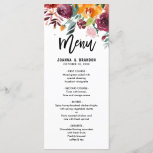 Autumn Burgundy Blush Floral Blossom Wedding menu