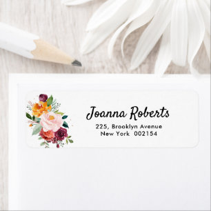 Autumn Burgundy Blush Floral Return Address