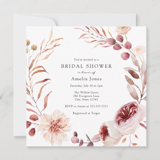Autumn Burgundy Bridal Shower Invitation (Front)