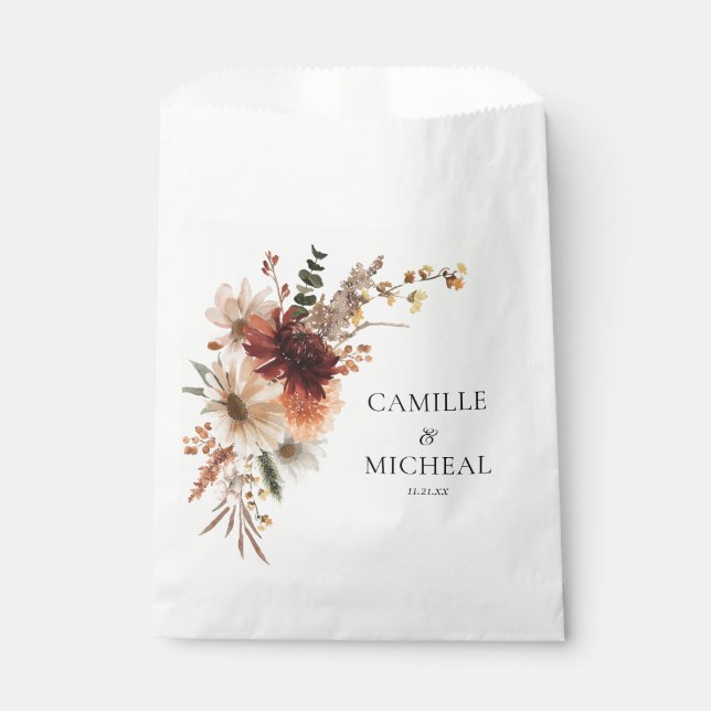 Autumn Burgundy Fall Floral Wedding Favour Bags (Front)