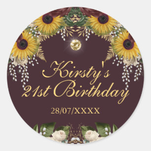 Autumn Burgundy Fall Flowers Foliage Birthday Classic Round Sticker
