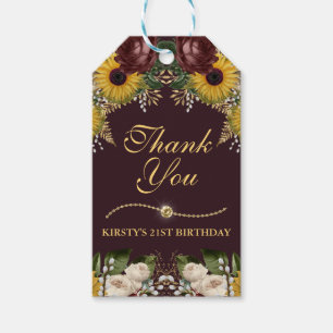 Autumn Burgundy Fall Flowers Foliage Birthday Gift Tags