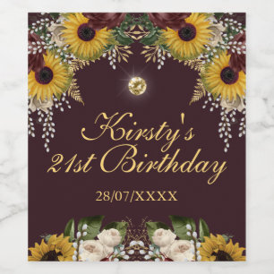 Autumn Burgundy Fall Flowers Foliage Birthday Wine Label