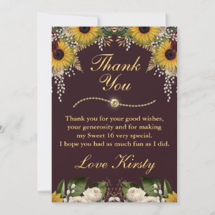 Autumn Burgundy Fall Flowers Foliage Sweet 16 Thank You Card