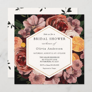 Autumn Burgundy Floral Bridal Shower Invitation