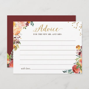 Autumn Burgundy Floral Gold Words of Advice Card