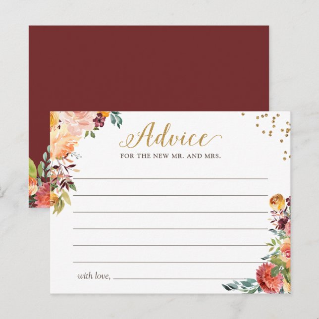 Autumn Burgundy Floral Gold Words of Advice Card (Front/Back)