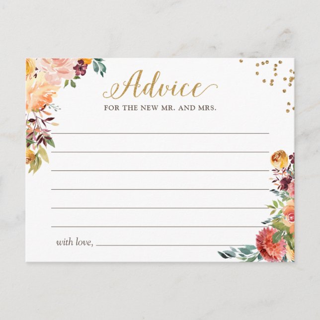 Autumn Burgundy Floral Gold Words of Advice Card (Front)