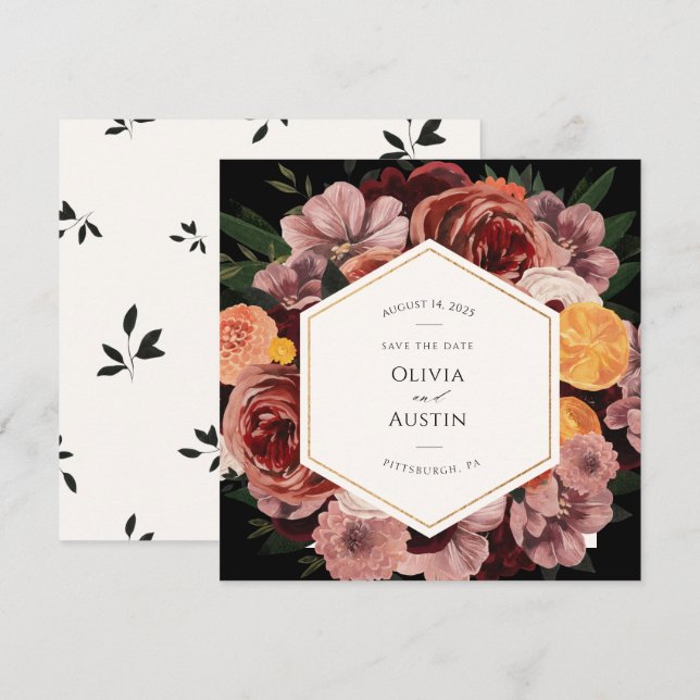 Autumn Burgundy Floral Save the Date Invitation (Front/Back)
