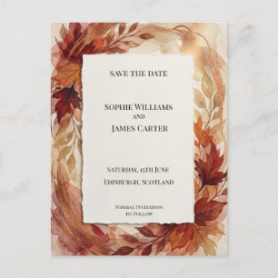 Autumn Burgundy Floral Save The Date Postcard