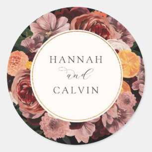 Autumn Burgundy Floral Wedding Classic Round Sticker