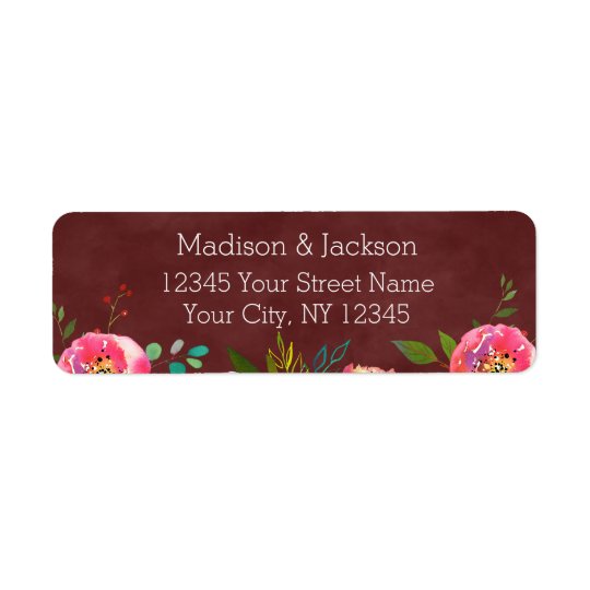 Autumn Burgundy Floral Wedding Return Address Return Address Label