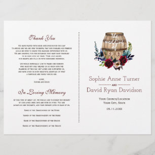 Autumn Burgundy Floral Wine Barrel Wedding Program Flyer