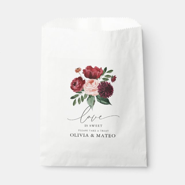 Autumn Burgundy Flower Wedding  Favour Bags (Front)