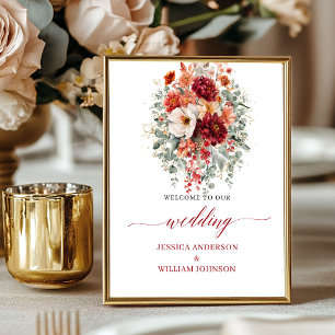 Autumn Burgundy Flowers 8x10 Greenery Wedding Sign