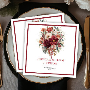 Autumn Burgundy Flowers Boho Greenery Wedding Napkin