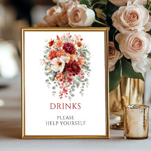 Autumn Burgundy Flowers Drinks Tabletop Sign