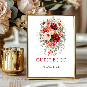 Autumn Burgundy Flowers Guest Book Tabletop Sign