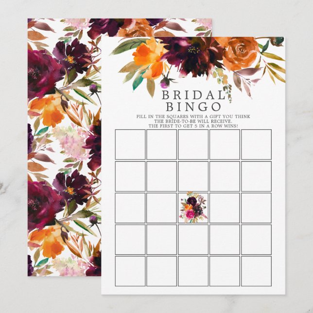 Autumn Burgundy & Orange Floral Bingo Game Invitation (Front/Back)