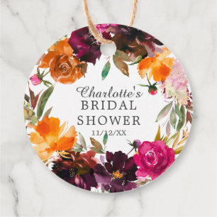 Autumn Burgundy & Orange Floral Bridal Shower Favour Tags