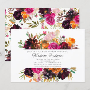 Autumn Burgundy & Orange Floral Bridal Shower Invitation