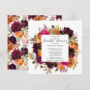 Autumn Burgundy & Orange Floral Bridal Shower Invitation