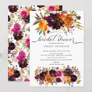 Autumn Burgundy & Orange Floral Bridal Shower Invitation