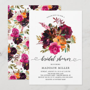 Autumn Burgundy & Orange Floral Bridal Shower Invitation