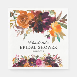 Autumn Burgundy & Orange Floral Bridal Shower Napkin