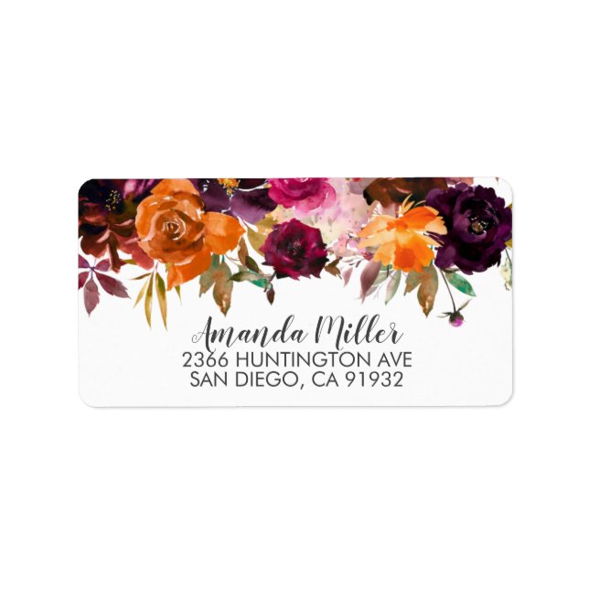 Autumn Burgundy & Orange Floral Return Address Label (Front)