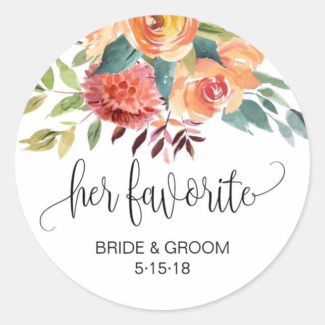 Autumn Burgundy Orange Floral Wedding Favour Label (Front)