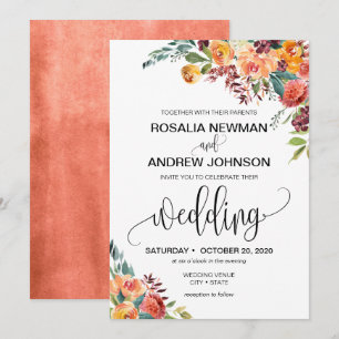 Autumn Burgundy Orange Floral Wedding Invitation