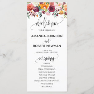 Autumn Burgundy Orange Floral Wedding Program Programme