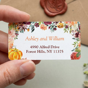 Autumn Burgundy Orange  Pumpkin Floral Leaves Label