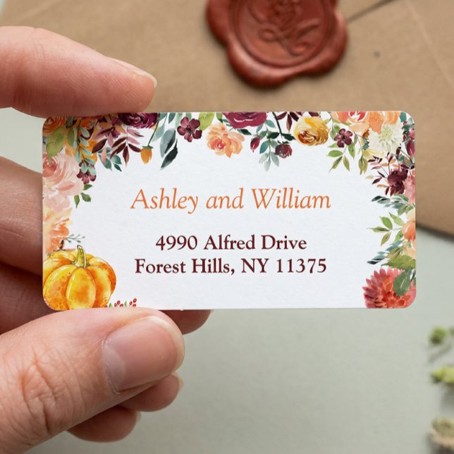 Autumn Burgundy Orange  Pumpkin Floral Leaves Label (Creator Uploaded)