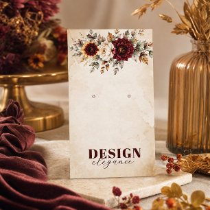 Autumn Burgundy Sunflower Earrings Display Business Card